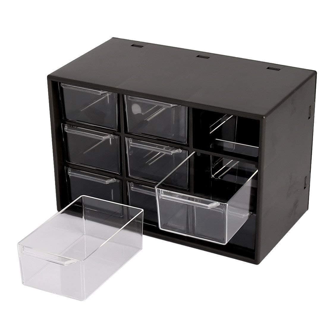 Seven Moon Multi-Use Portable Small Size 9 Grid Jewelry Drawer Type Rectangular Storage Box (Black, 18 x 10 x 12 cm)