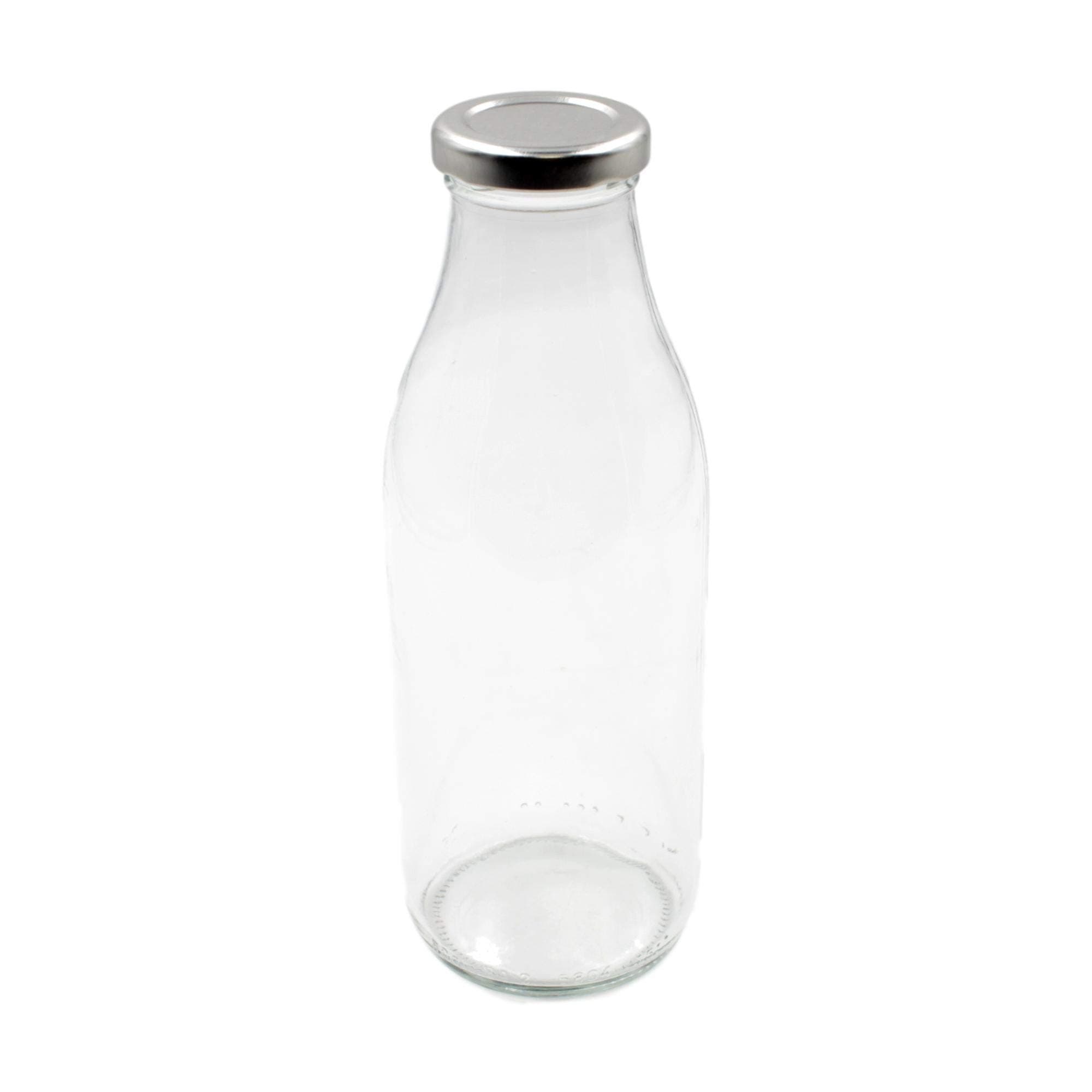 Clear Retro Glass Milk Bottle (Silver Lid Included) 500ml