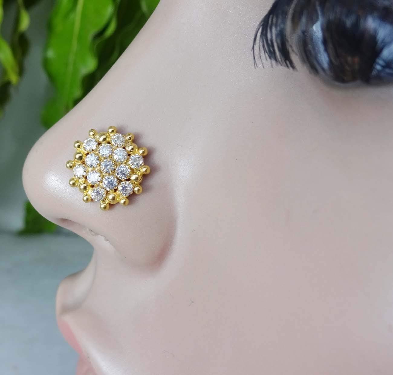 Indian Nose Stud,Gift For Her,Thanksgiving Nose Stud,Nose Jewelry,Indian Nose Ring,Mother Day gifts,Back Screw Nose Stud,Crystal Nose Pin,Crock Screw Nose Stud,gold Nose Hoop,Flower Nose Stud(TEJ565)