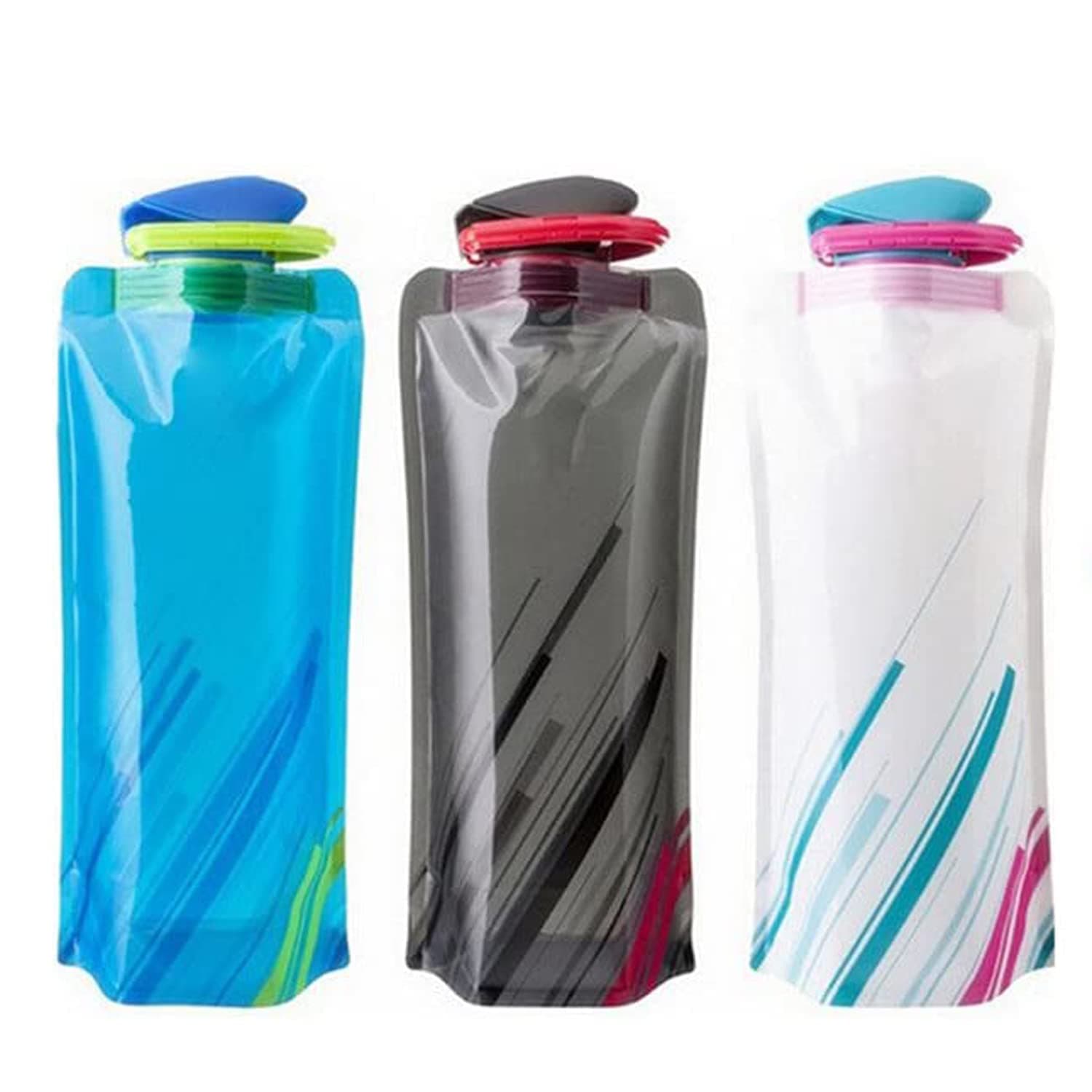 700ML Folable Water Bottles Set of 3 with CE, ROHS Certificates, Collapsible Flexible Reuable Water Bottle for Hiking, Adventures, Traveling,
