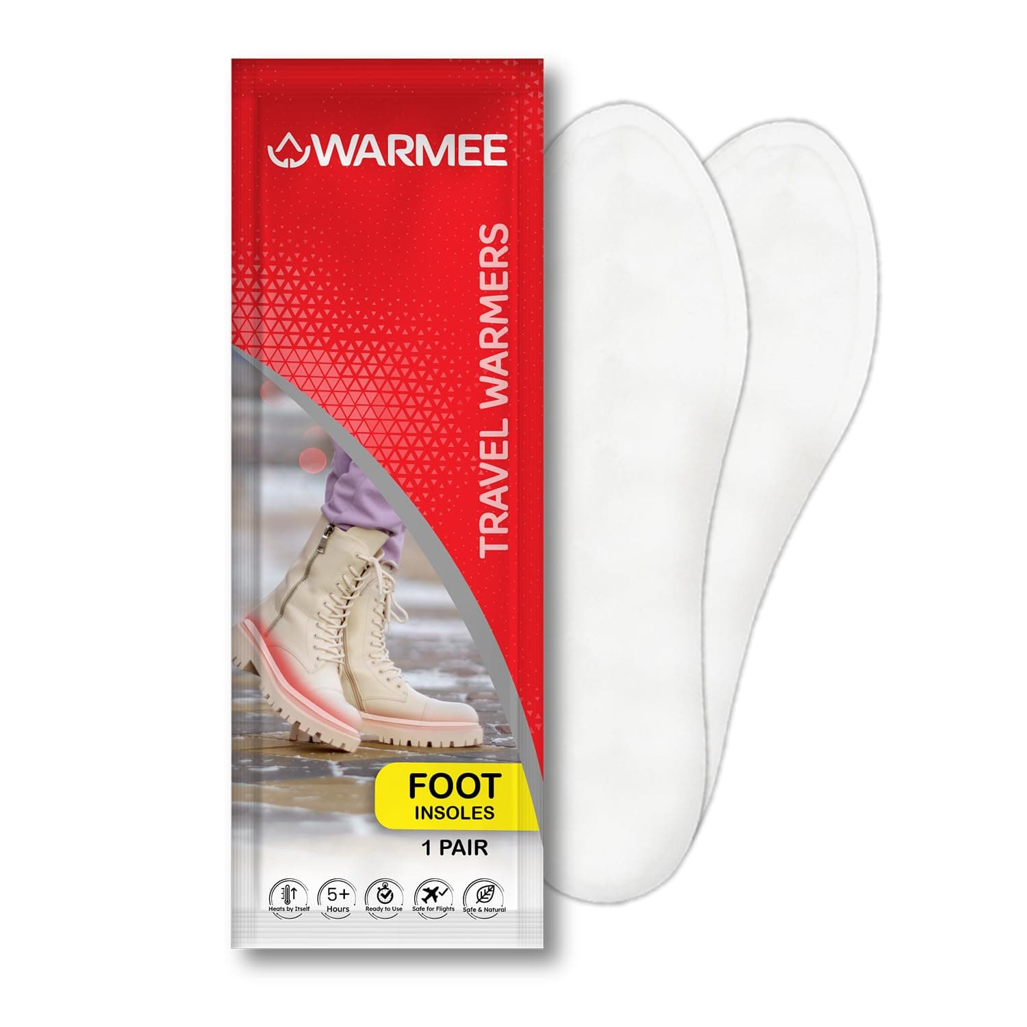 - WARMEE Foot Warmers (Pack of 3 Pairs) Insole Type Activated by air|| 5+ Hours of Real Heat|| Travel Warmers for Children and Adults for Winter Holidays, Outdoor Activities, Camping, Trekking ||
