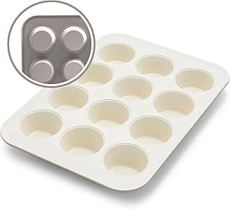 GreenLife 12-Cup Muffin Pan, Healthy Ceramic Nonstick Bakeware, PFOA & PFAS-Free Cupcake Tray, Durable Baking Pan, Versatile Kitchen Essential, Easy Clean Muffin Mold, Nonstick Baking Sheet, Taupe