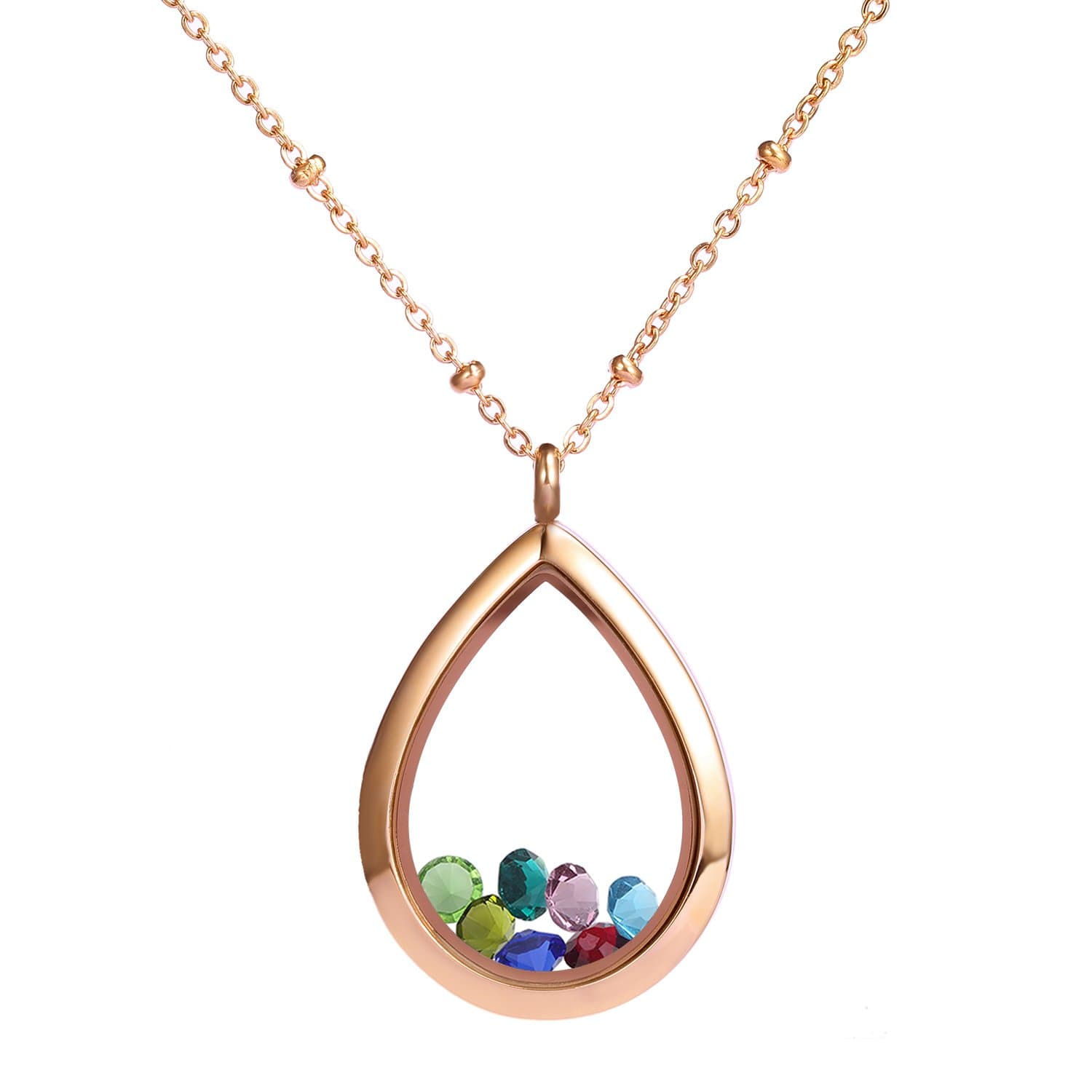 Meilanty Memory Glass Locket Pendant Floating Locket Tear Drop Floating Charms Stainless Steel Necklace for Women