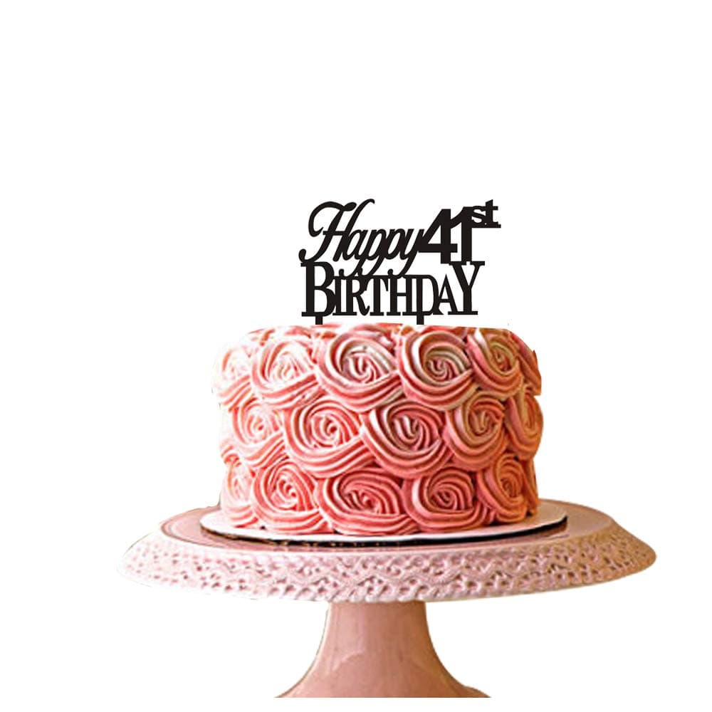 Happy 41st birthday cake topper for 41st birthday party décor black acrylic santonila