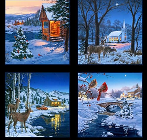 24" Fabric Panel - Country Christmas Town Snowman Blocks - Elizabeth's Studio