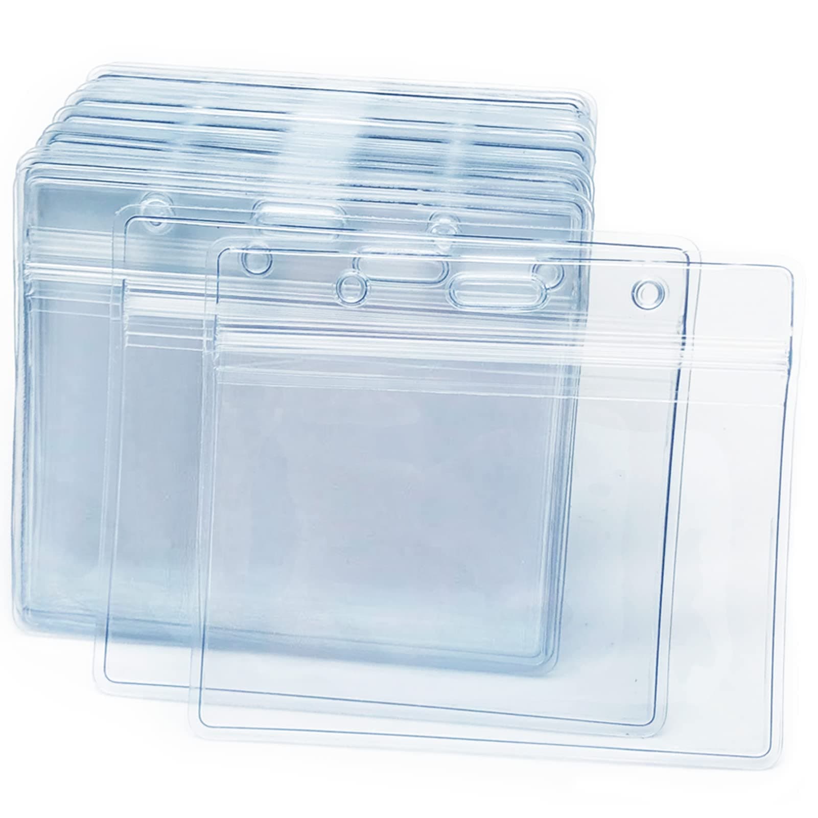 100 Pcs Clear Plastic Horizontal Name Badge ID Card Holders