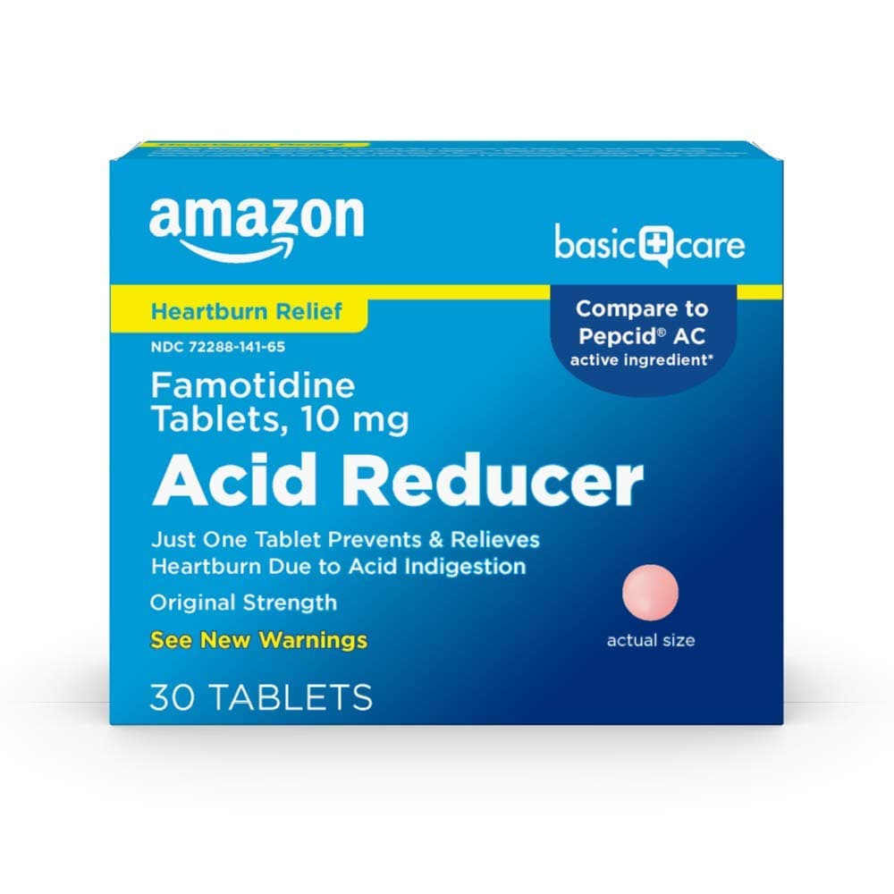 Acid Reducer Famotidine Tablets, 10 mg, Heartburn Medicine for Acid Indigestion and Sour Stomach, 30 Count