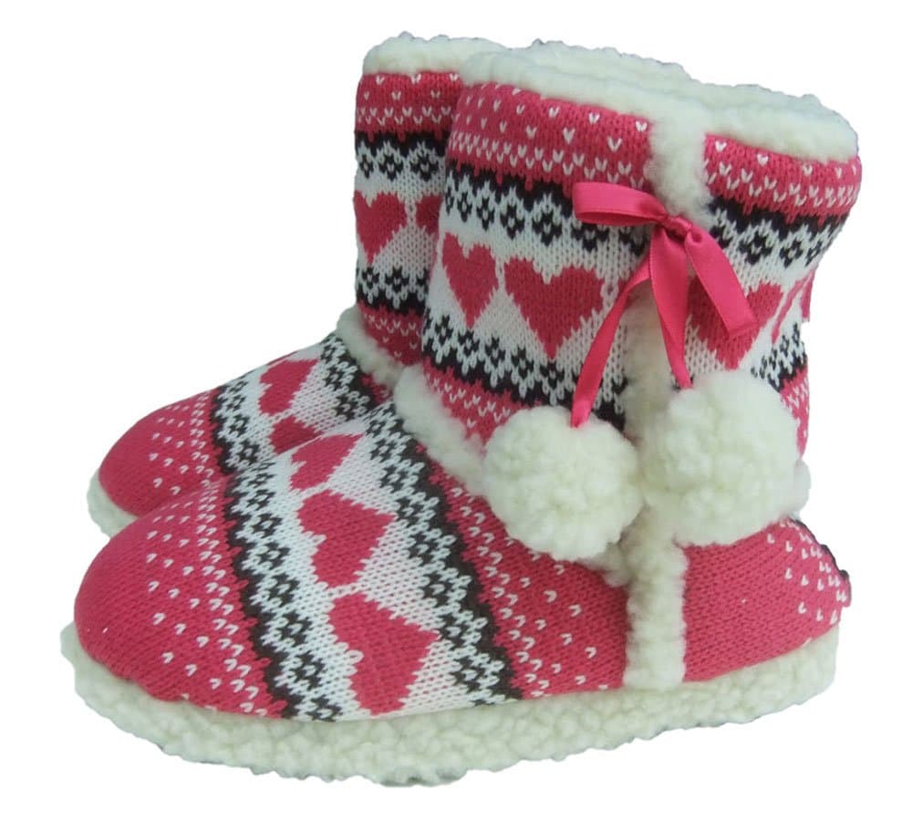 Slumberezz Warm Boot Slippers Pretty Heart Design for Women (7/8 UK, Pink)