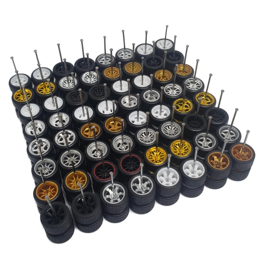 Mixed/Random Real Riders Wheels Rims Tires Set for 10 Cars 1/64 Scale