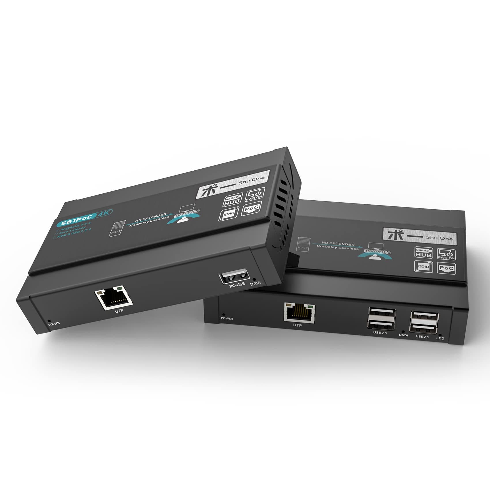ShuOne 4K@60Hz KVM HDMI KVM USB Extender Over Cat5e/Cat6 Up to 60m (196Ft), 4 Ports USB,Lossless or Zero Latency, Plug&Play(Point to Point KVM Extender)