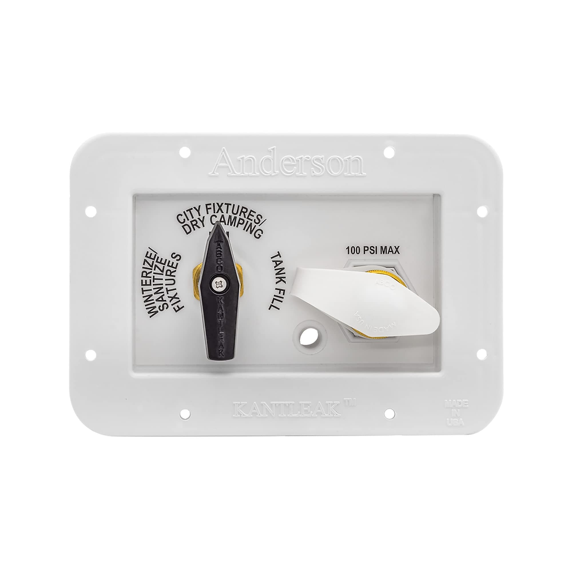 ABCO RV MANRV101-RF RV Water Service Panel with 4 Function, 3 Position Low Lead Brass Valve Supply for Tank Filling and Maintenance