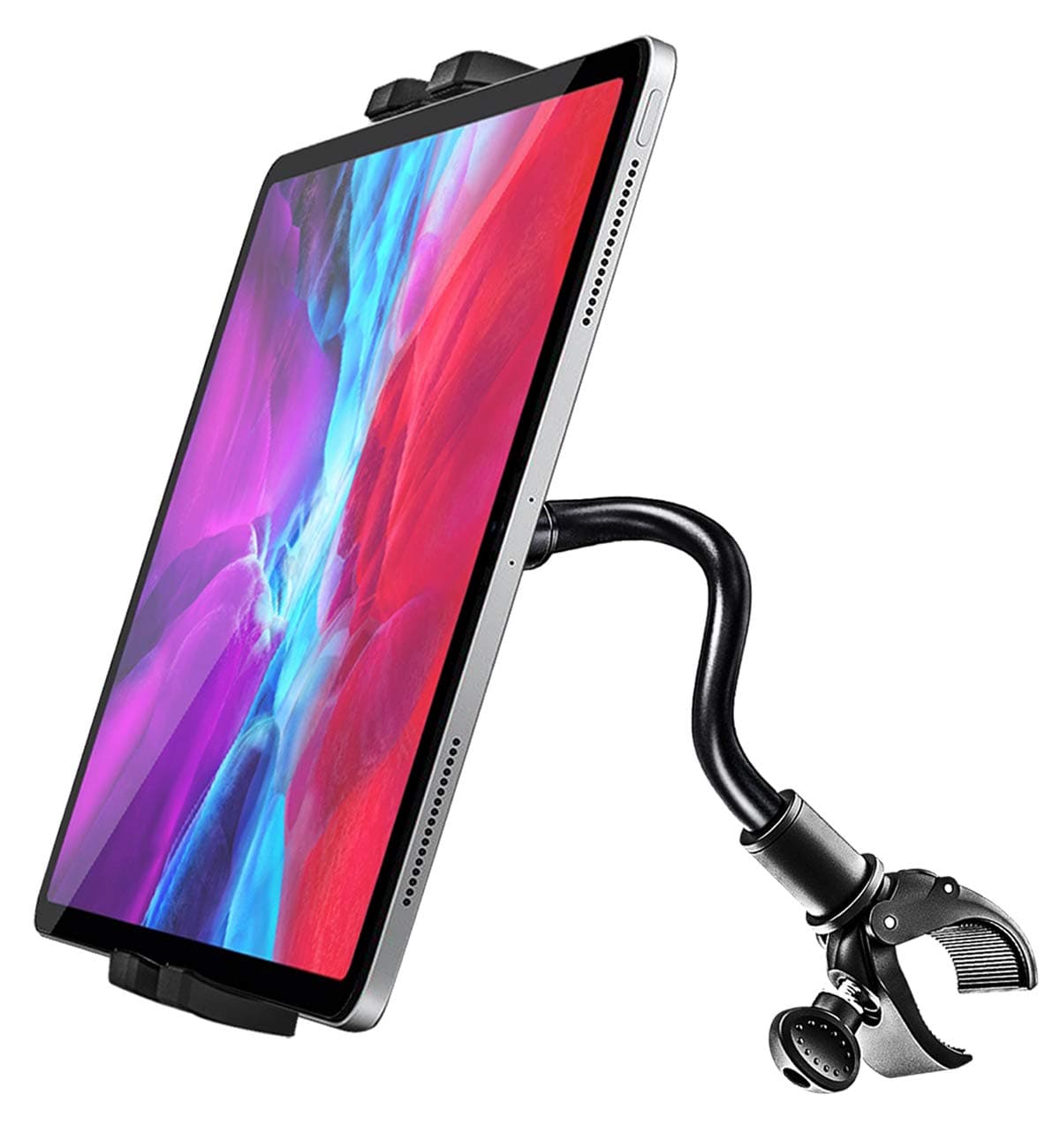 woleyi Gooseneck Spin Bike Tablet Mount, Elliptical Treadmill Tablet Holder, Indoor Peloton Stationary Exercise Bicycle Tablet Clamp for iPad Pro 12.9/Air/Mini, Galaxy Tabs, 4-13" CellPhone or Tablets