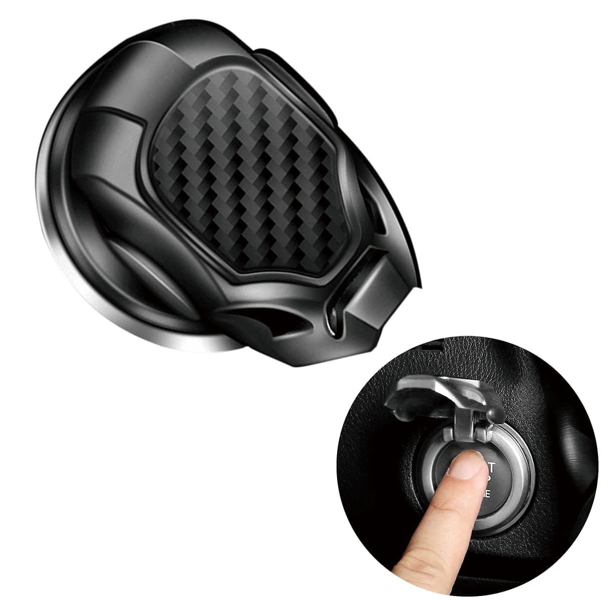 Engine Start Stop Button Cover - Zinc Alloy One-Key Start Anti-Scratch Universal Car Ignition Switch Decoration (Black)