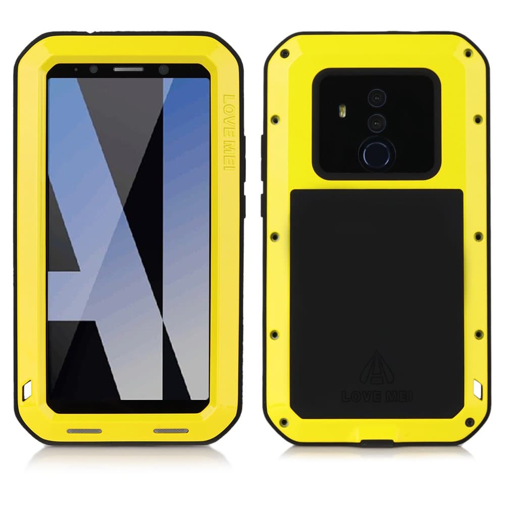 Huawei Mate 10 Pro Case, Cresee Hybrid Armor Alloy Aluminum Metal Bumper Case Rubber Silicone Gorilla Glass Military Heavy Duty Shockproof Water Resistant Hard Case for Huawei Mate 10 Pro (Yellow)
