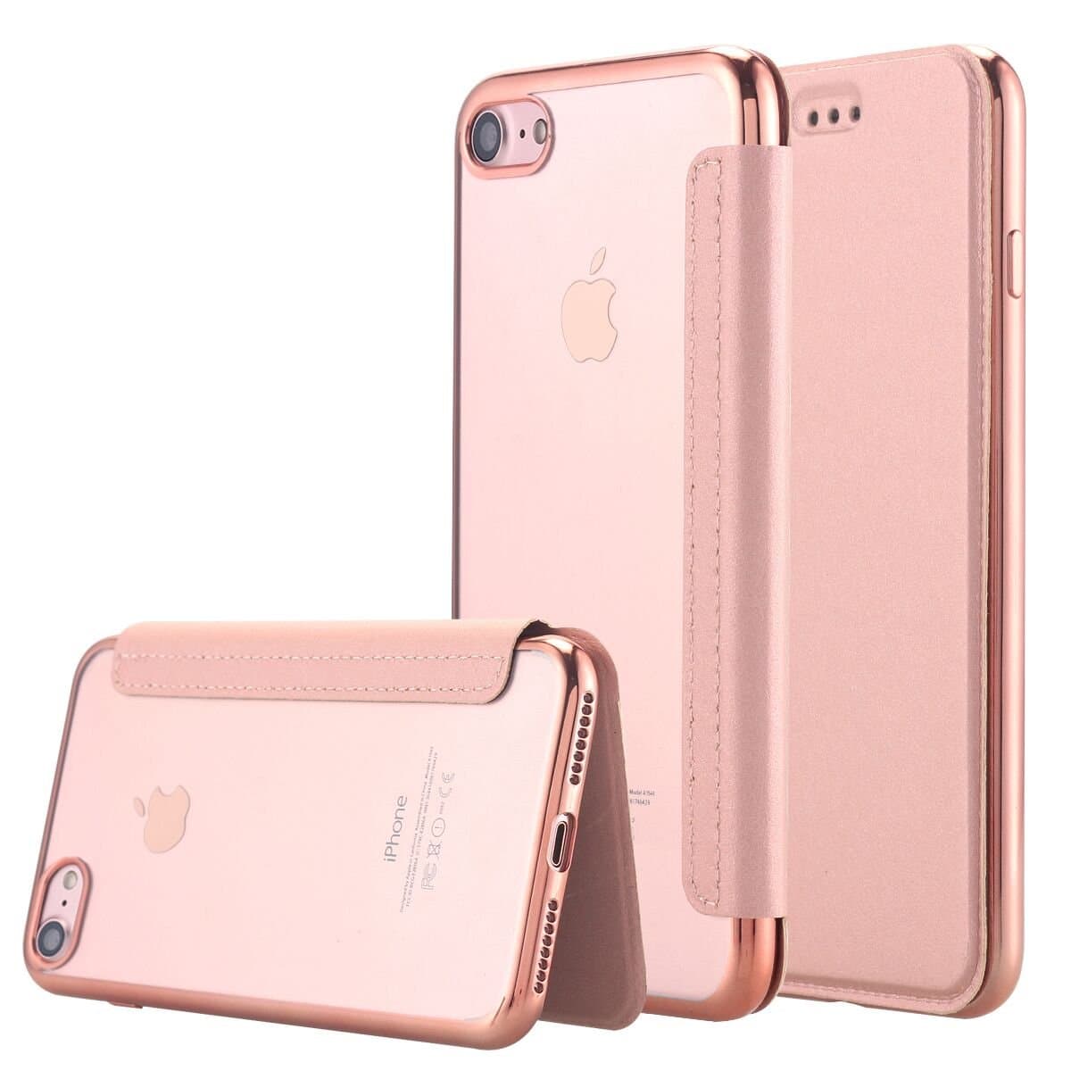 iPhone 8 Case,iPhone 7 Case, Snewill [Ultra Slim] PU Leather Folio Flip Wallet Case with Card Slot &360 Protection Clear Soft TPU Back Cover for iPhone 8 /iPhone 7 4.7" -Rose Gold