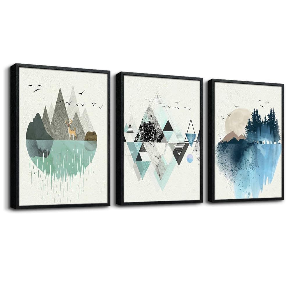 Black Framed Abstract Wall Art - Set of 3 Piece Framed Art Prints - 20"X28" - Modern Home Decor for Living Room, Bedroom, Office