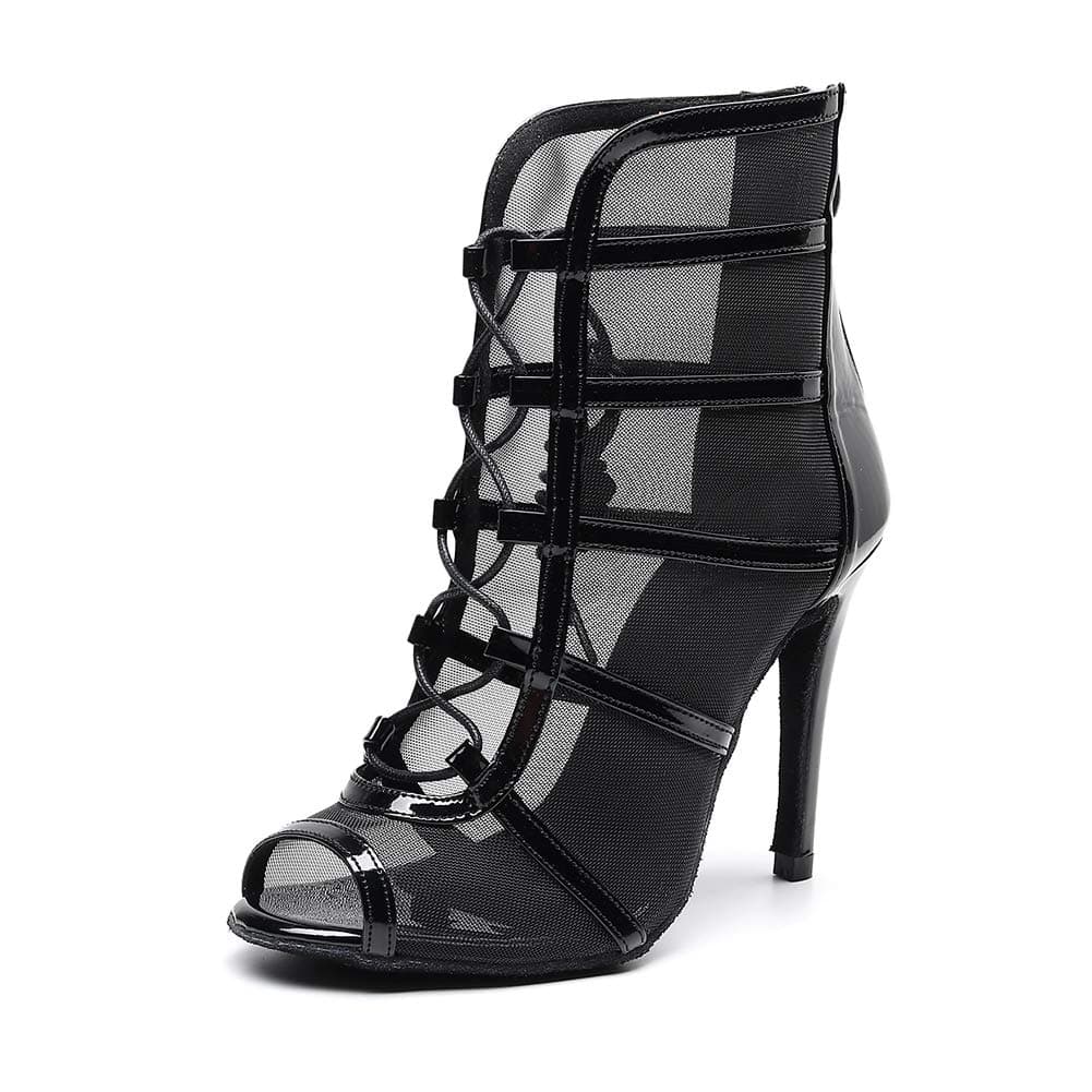 SWDZM Women's Latin Dance Ankle Boots Peep Toe Lace-up Ballroom Tango Cha-Cha Wedding Party Performence Dance Shoes,Model-QJW1023
