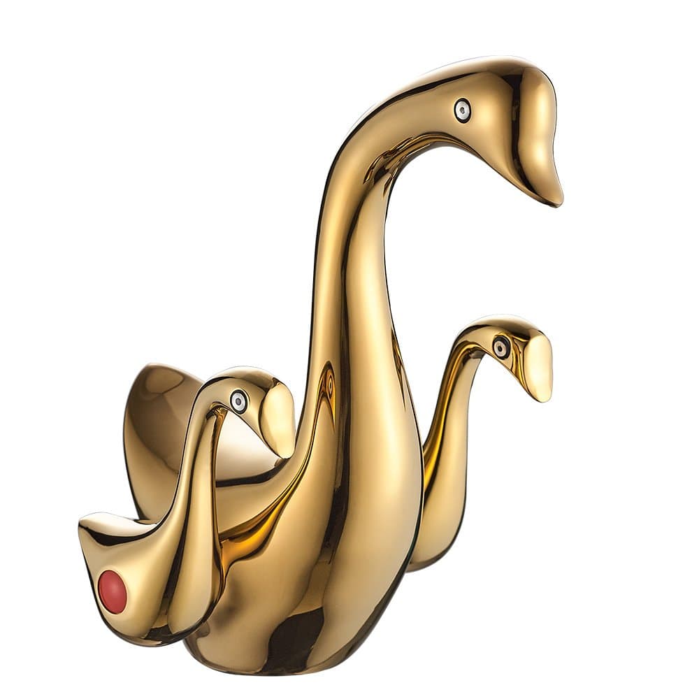 YUELIFE Bathroom Sink Faucet,Solid Brass Construction Swan Shaped Basin Mixer Tap,Gold