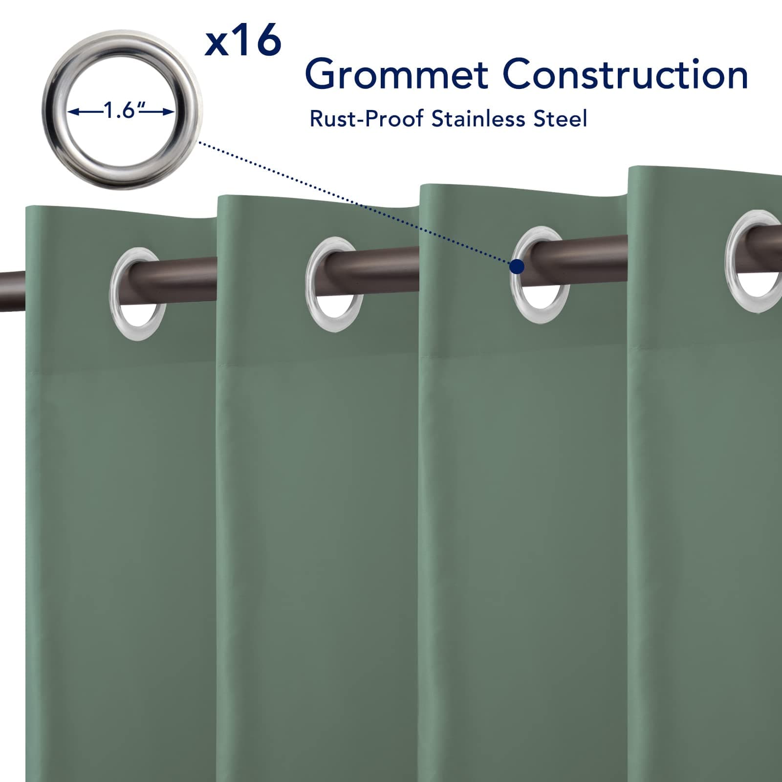 PureFit Outdoor Curtains for Patio Waterproof Weatherproof, UV and Fade Resistant Outside Curtains for Gazebo, Front Porch, Pergola, Sun Blocking Privacy Curtain, 120W x 95L inch, 1 Panel, Sage Green