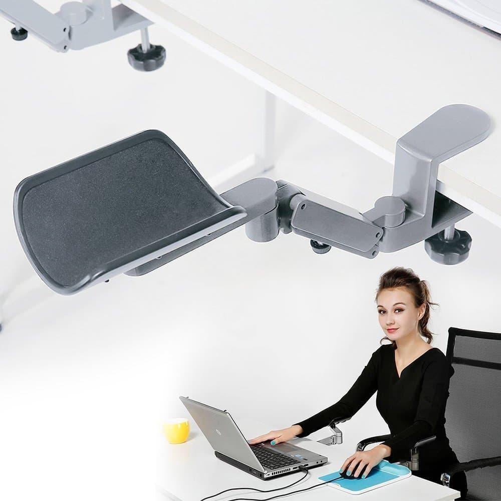 Ergonomic Arm Support for Desk Office Rotating Mouse Arm Rest Mouse Pad Clamp-On Mouse Shelf Desk Hand Rest for Computer Table Arm Support Mouse Pad Tray