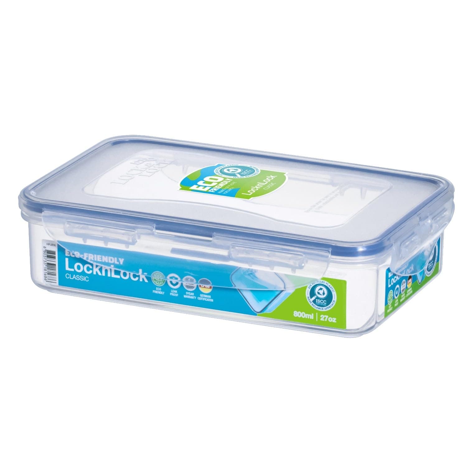 Lock&Lock Classics Rectangular Food Container with Leak Proof Locking Lid, 800ml, Clear