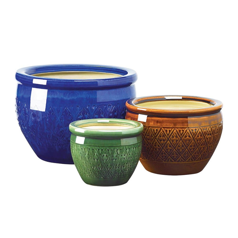 Garden Planters Large, Ceramic Planter Pots, Balcony Jewel-Tone Flower Pot Trio