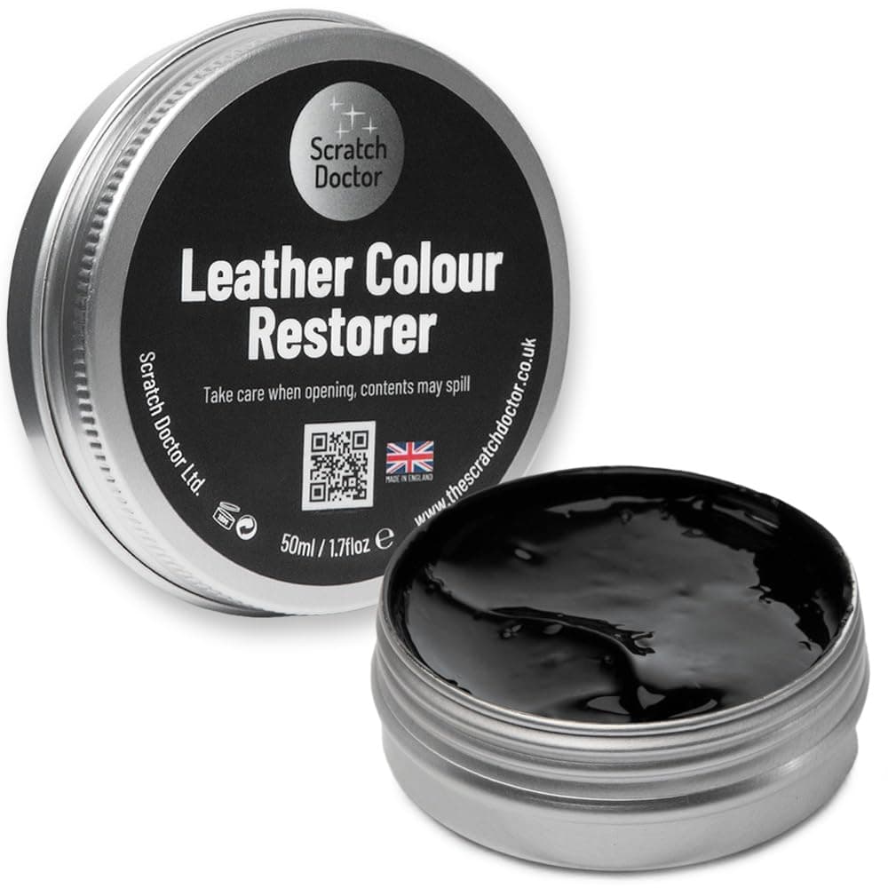 Scratch Doctor Leather Colour Restorer Recolouring Balm Repair Treatment for Faded & Worn Absorbent Leather Furniture, Sofas, Chairs (Black, 50ml)