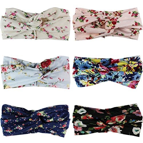 habibee 6 Pack DIY Women Headbands Boho Floal Style Criss Cross Head Wrap Hair Band