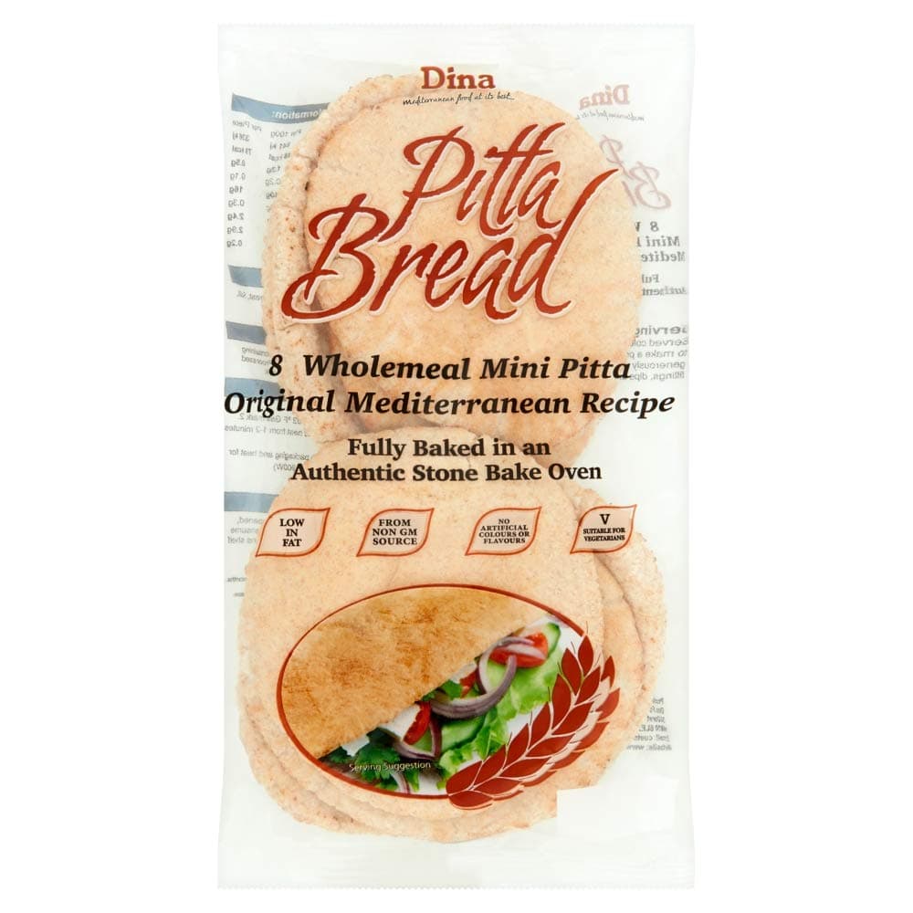 DinaWholemeal Mini Pitta Bread, Pack of 8