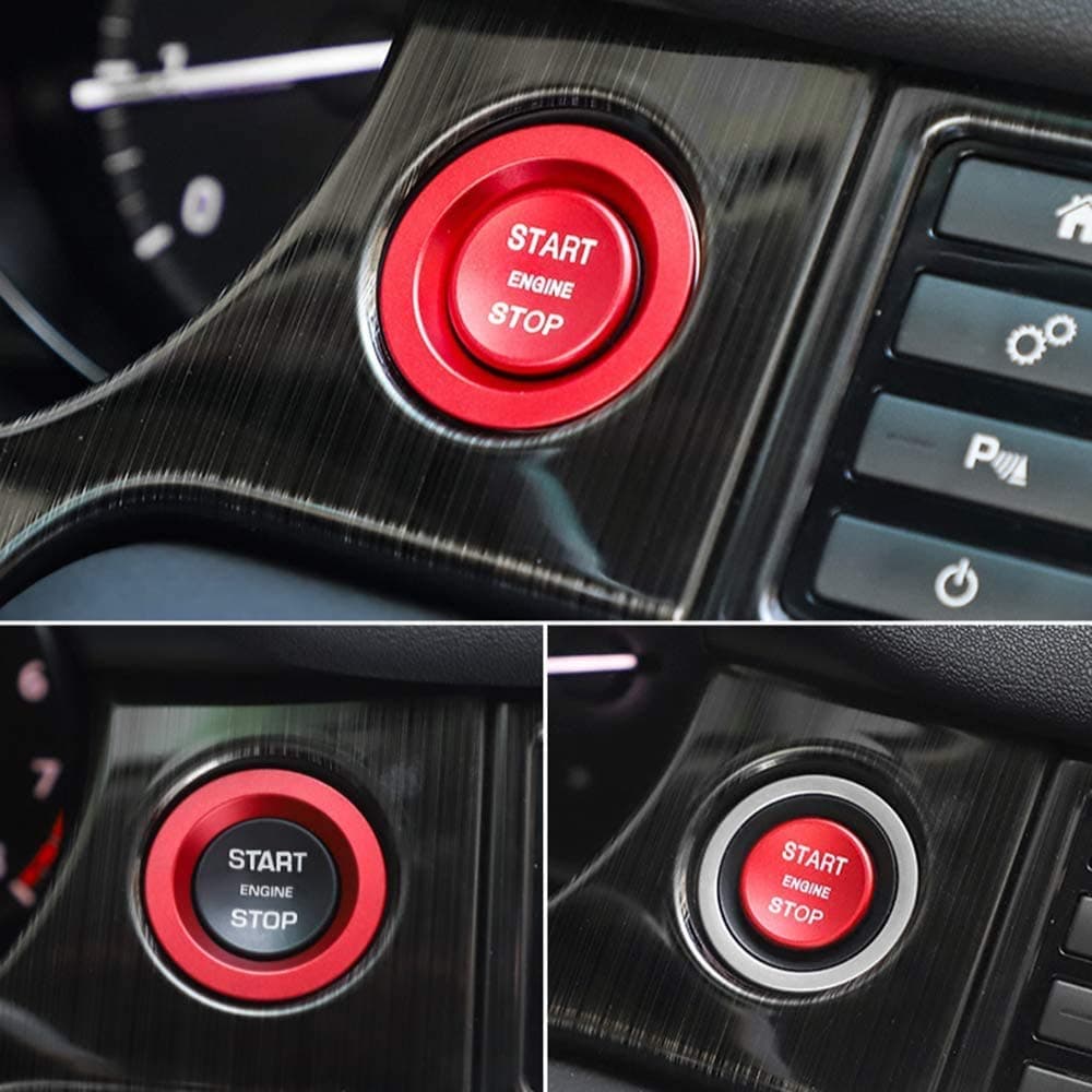 MARCHFA Start Stop Engine Switch Button Cover Compatible for Evoque Discovery Accessories Ignition Key Ring Aluminum Alloy Red