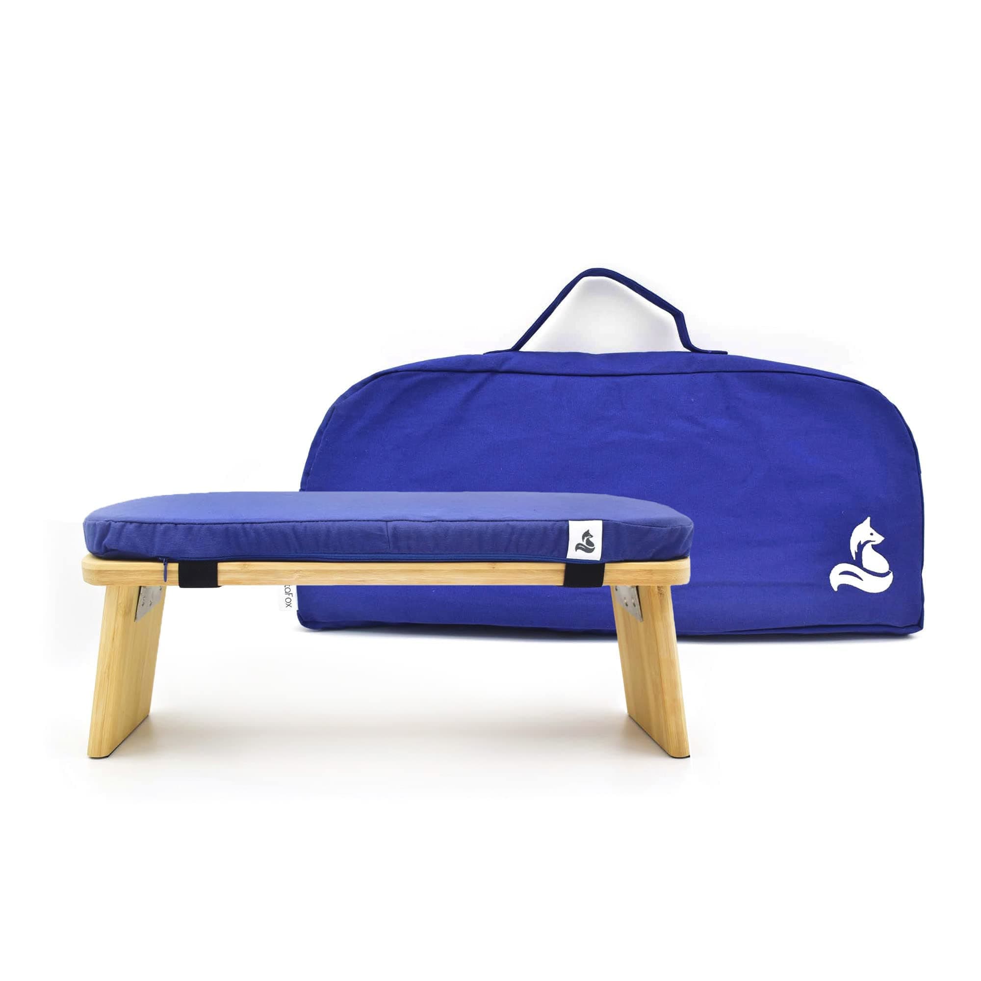 metaFox meditation bench | Foldable bamboo stool with cushion and carrying bag | For your mindfulness and meditation practice | Alternative to a meditation cushion (Blue)