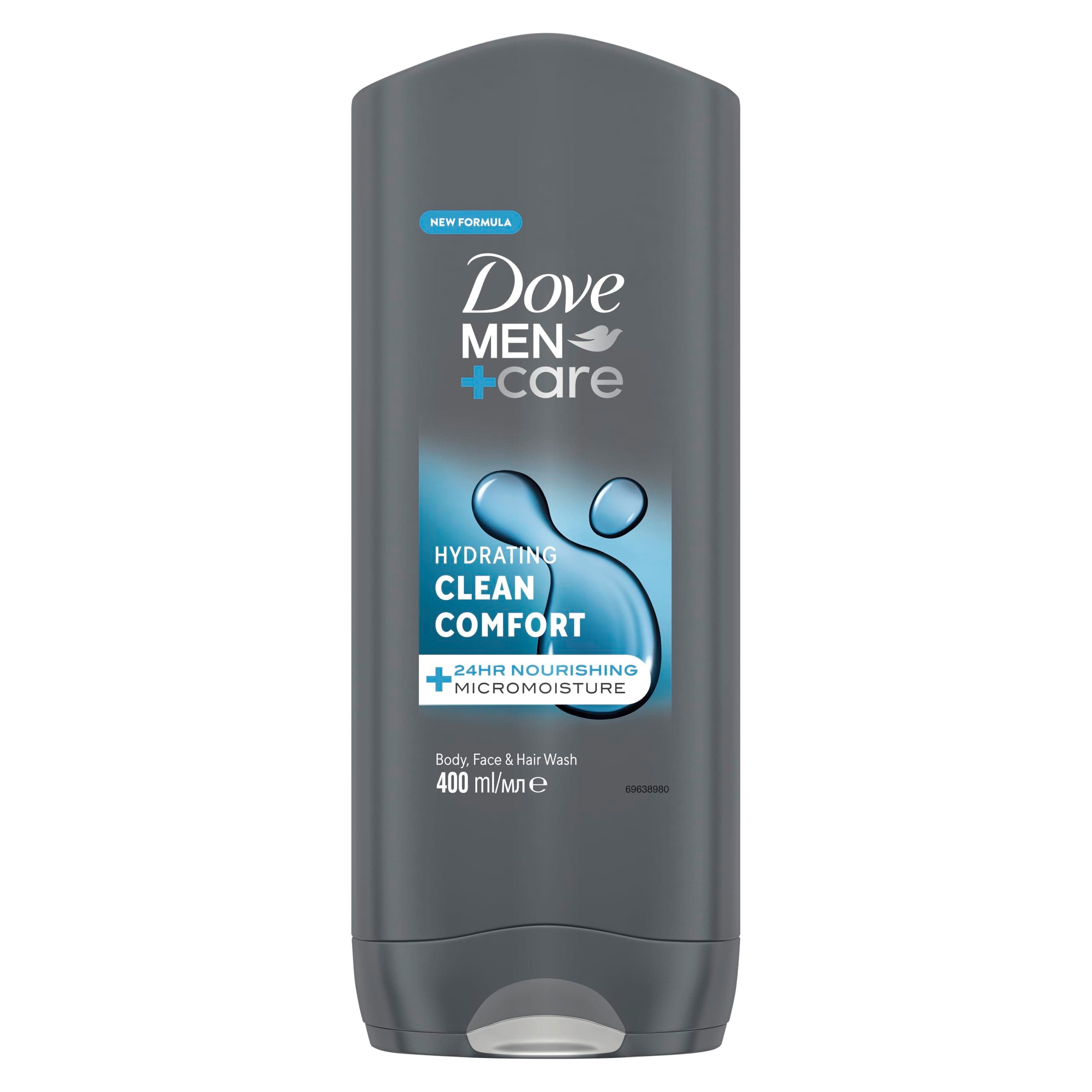 Dove Men+Care Hydrating Clean Comfort Men's 3-in-1 Hair, Face and Body Wash Body Cleanser shower gel with 24 hour nourishing MicroMoisture technology for relaxed and re-energised skin 400 ml