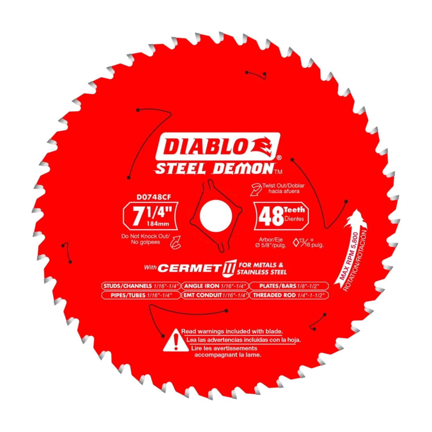 Freud Diablo D0748CF STEEL DEMON 7 1/4 inch 48 Teeth Metal and Stainless Steel cutting Saw Blade CERMET II Carbide Up to 5X Longer Life
