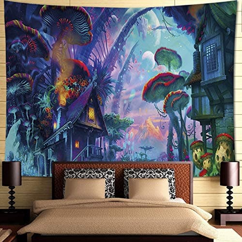 INTHouse Psychedelic Forest Tapestry Wall Hanging Magic Land Tapestry Wall Decor for Bedroom College Dorm Room (59x78 Inch)