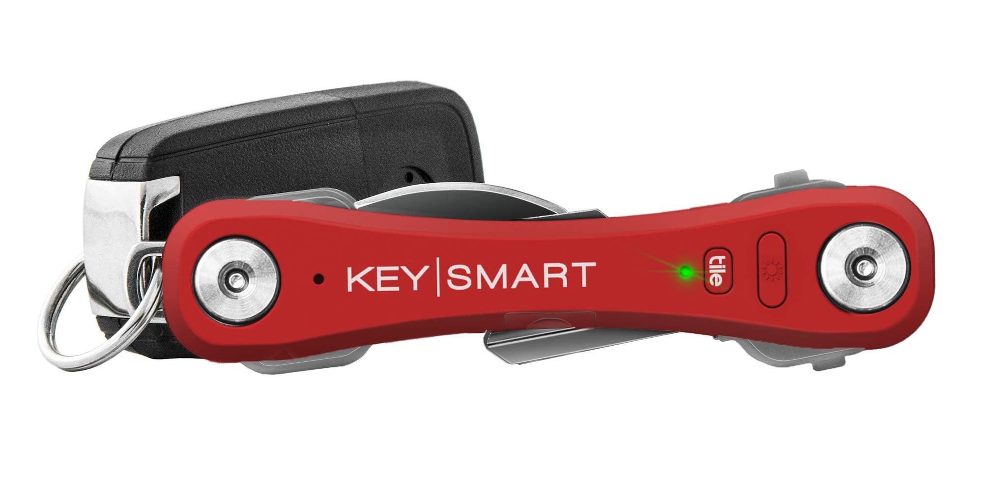 KeySmart Pro - Compact Smart Key Holder w LED Flashlight & Tile Bluetooth, EDC Key Organizer, Attach Car Key Fob, Other Mini Tools & Accessories (up to 10 Keys, Red) - Discontinued