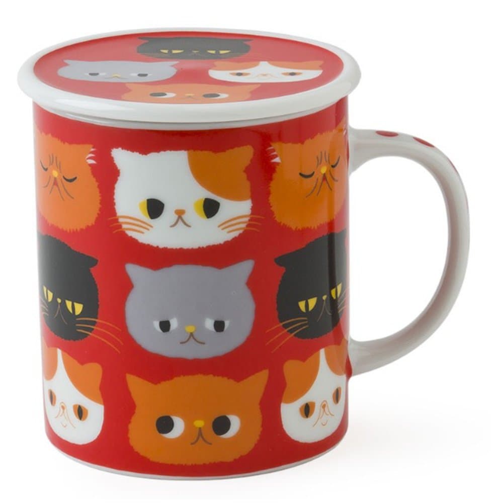 Miya Japanese 8oz Red Exotic Cat Lidded Mug Teacup