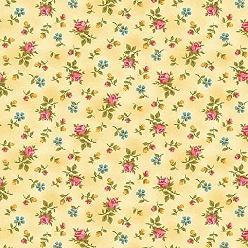 Red Rose Buds Floral, Butter Yellow Background, Forever Love, Flora, Benartex, by The Yard