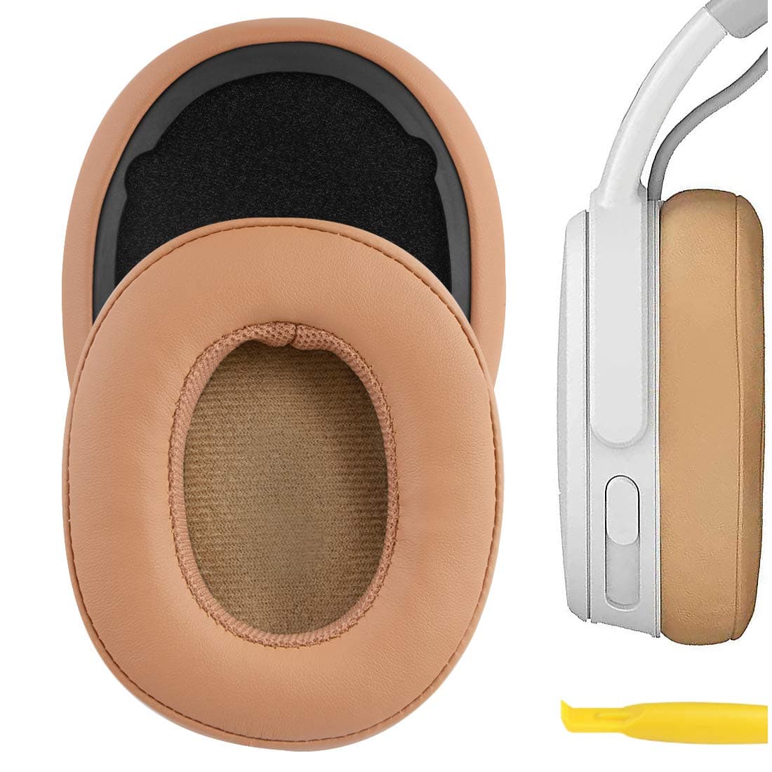 Geekria QuickFit Replacement Ear Pads Compatible with Skullcandy Crusher Wireless/Evo/ANC, Hesh 3/EVO/ANC, Venue ANC Headphones, Ear Cushions with Video Guide (Brown)