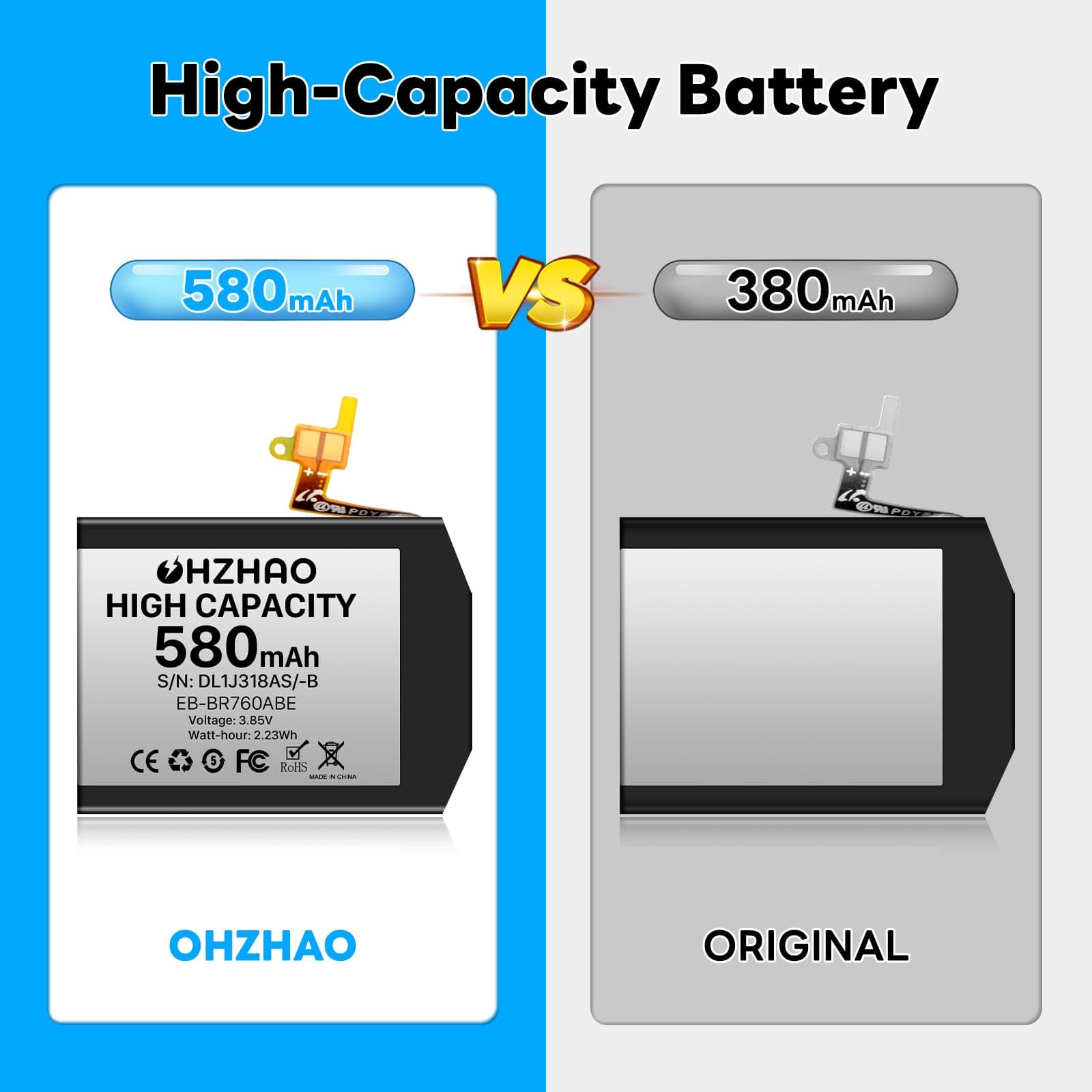 Battery for Samsung Gear S3 Frontier Battery 580mAh(SM-R760) 2025 Upgrade High Capacity, Replacement Battery for SM-R770, BR760, R765 with Professional Repair Tool Kit