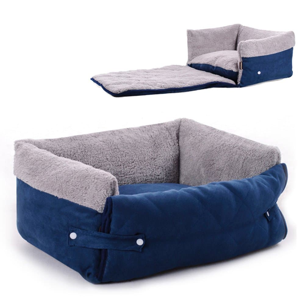 Easylifer Multifunctional Sofa Pet Bed Cushion Washable Removable Lounger Nest Cave Couch Quilted Dog Bed with Cover Protector for Dogs, Cats(Blue, l)