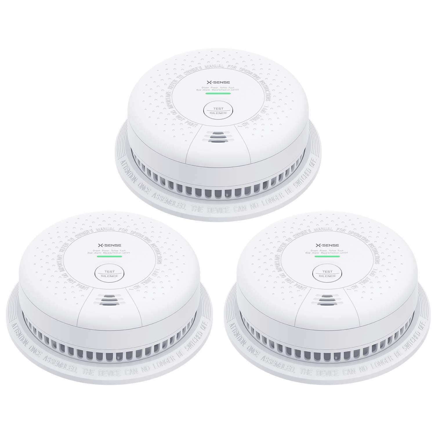 X-Sense SC03 10-Year Battery (Not Hardwired) Combination Smoke and Carbon Monoxide Detector Alarm, Dual Sensor Smoke CO Alarm Complies with UL 217 & UL 2034 Standards, Pack of 3