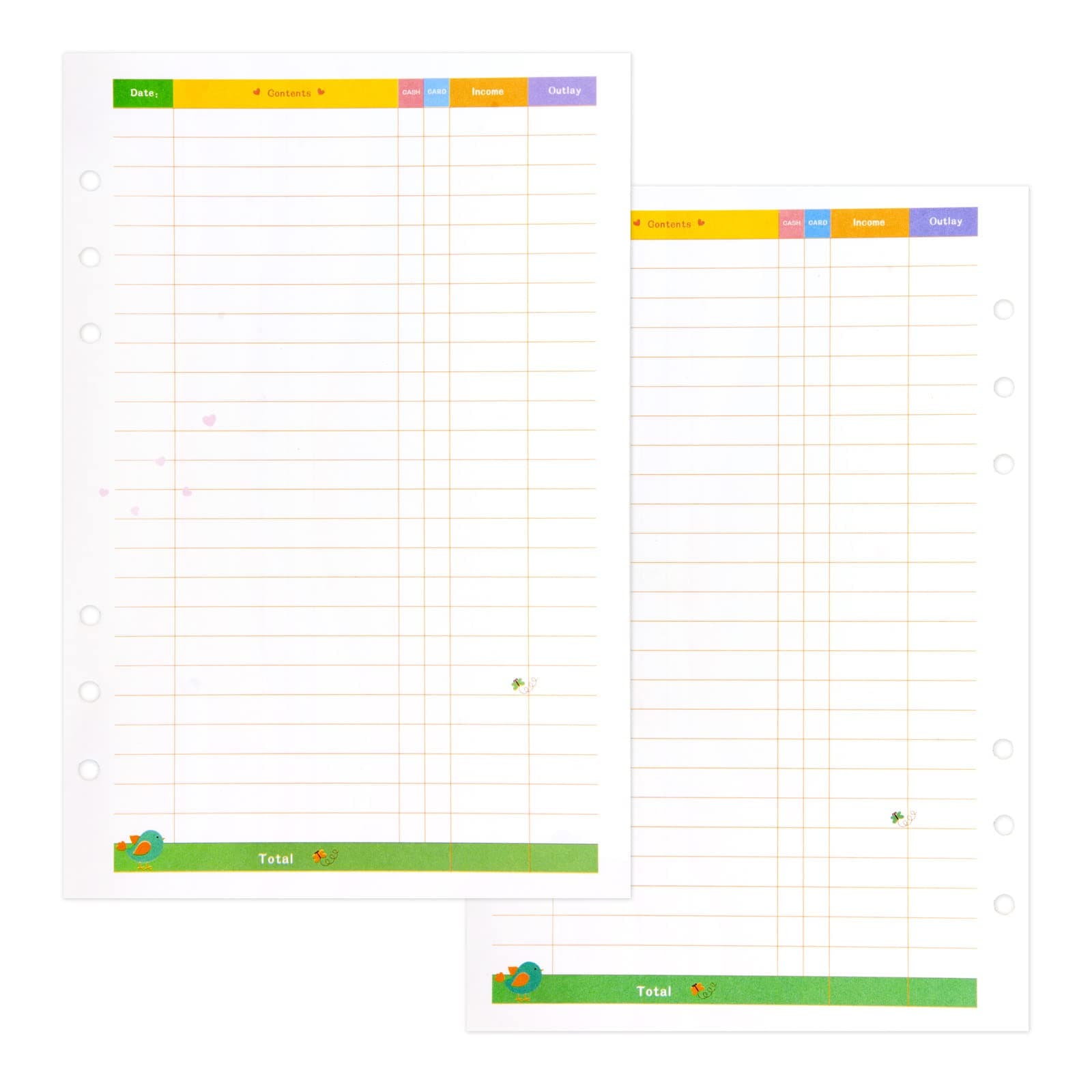 A5 Budget Planner Refill Paper, 90 Page Colorful 6-Ring Binder Expense Tracker Inner Page Finance Planner & Accounts Book Inserts for Refillable Budgeting Journal, Filofax,Double-sided,8.3x5.5"