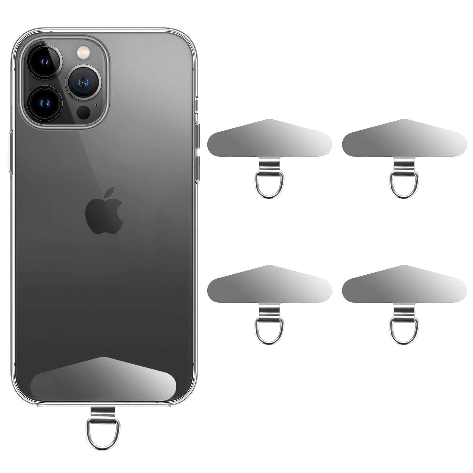 OUTXEMetal Phone Tether Tab Heavy Duty, 4 Pack Phone Lanyard Patch Replacement Part for Phone Strap (Silver)