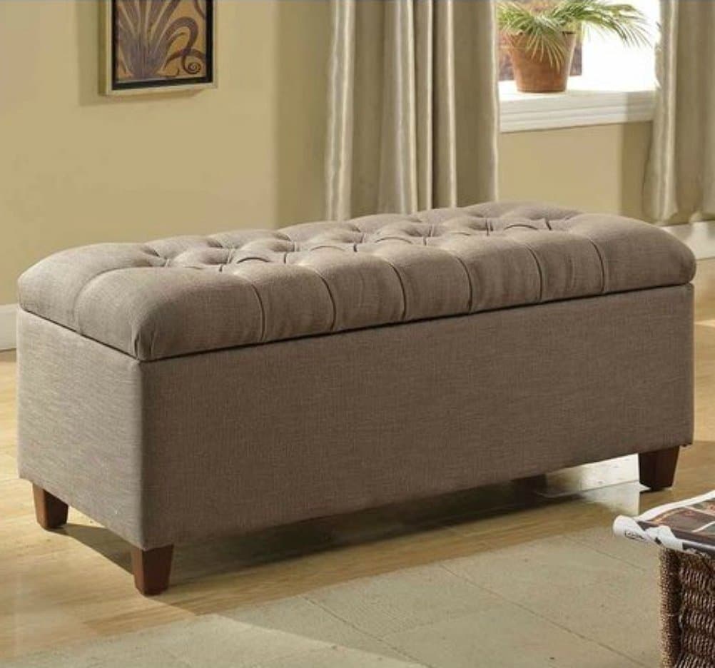 Elos Storage Ottoman Bench Bed End Entryway Linen Button Tufted Brown