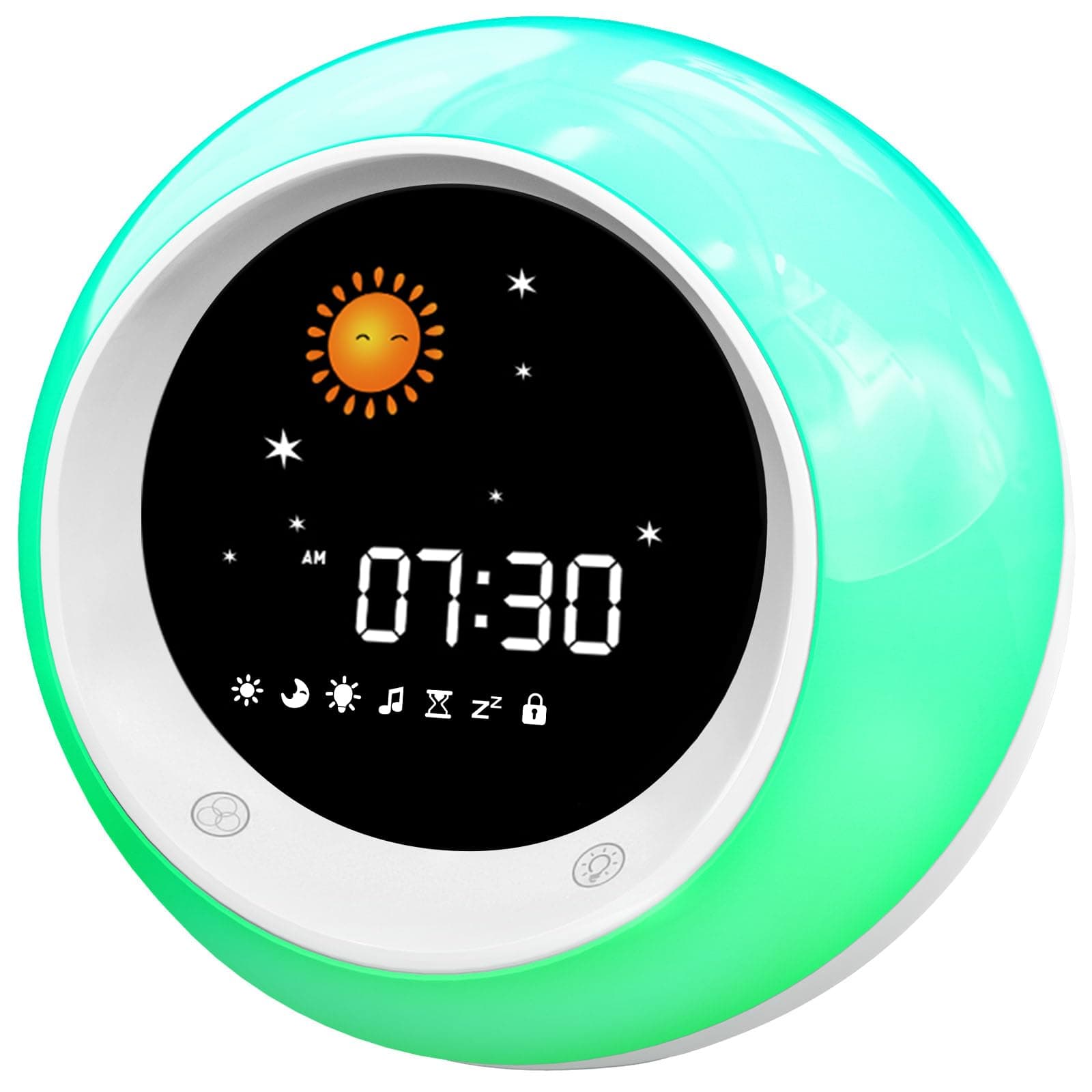 I·CODE Sun & Moon Rise Kids Alarm Clock, Children's Sleep Trainer,Sleep Sound Machine, Wake Up Light & Night Light,Teach Kids Day & Night