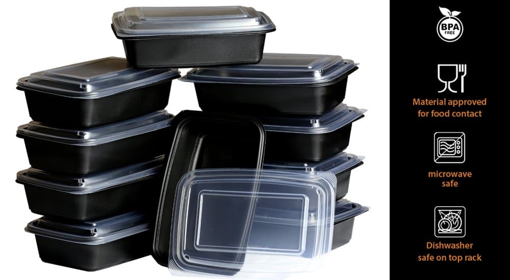 Plastic Food Storage Containers Set - Use As Portion Control Container or Food Prep Container- Work as Lunch Tray or BentoBox - Reusable , Stackable , Microwaveable , Dish Washer Safe- 32 OZ