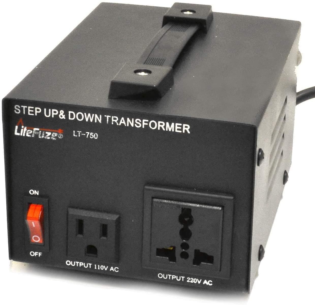 LT Series 750 Watt Heavy Duty Voltage Converter Transformer - Step Up/Down 110/120/220/240V - Fully Grounded Cord - Patented Universal Output Socket
