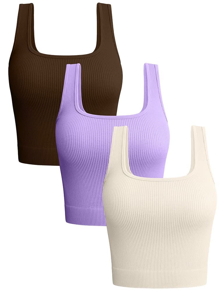OQQWomen's 3 Piece Tank Tops Ribbed Seamless Workout Exercise Shirts 2025 Summer Basic Camis
