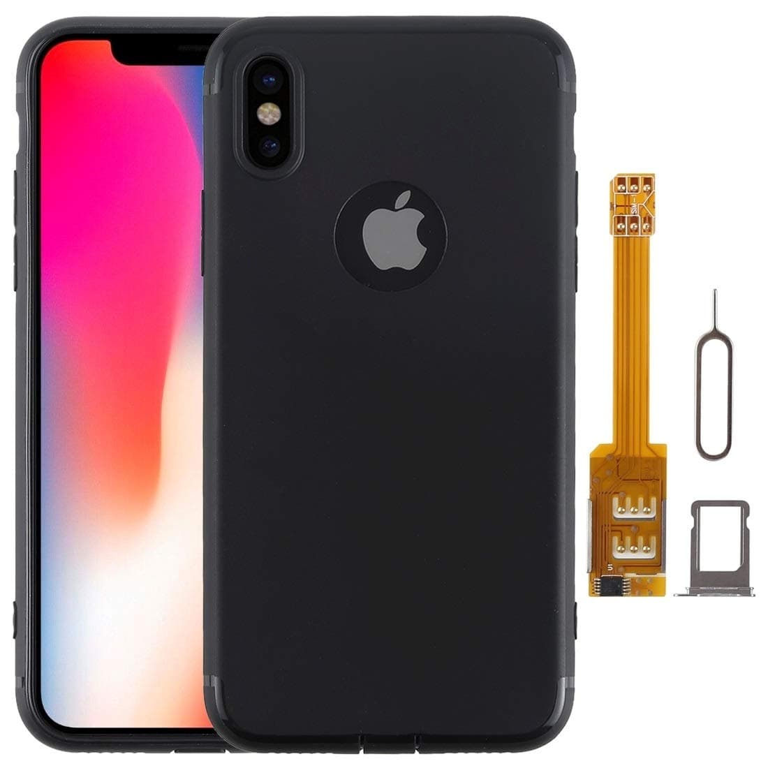 Good Kumishi 2 in 1 Dual SIM Card Adapter + TPU Case with SIM Card Tray/SIM Card Pin for iPhone X, Dual Card Single Standby(Black) Asiaqs (Color : Black)