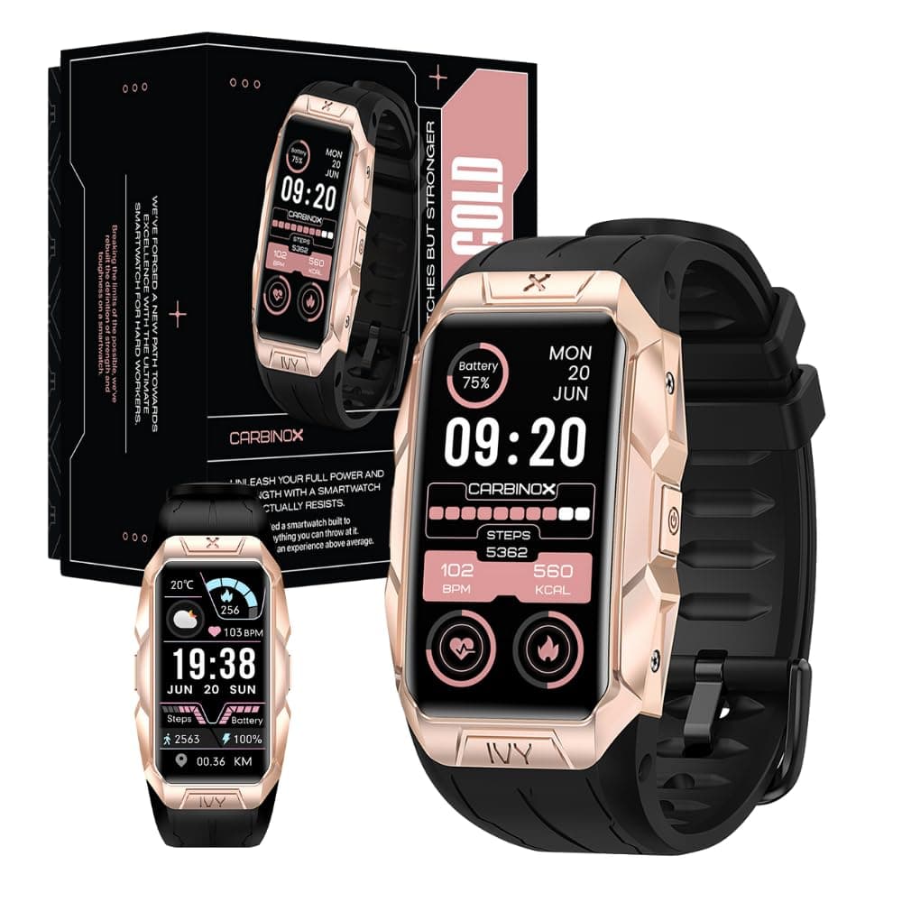 CARBINOXIvy Smart Watch Rugged Fitness Tracker IP69K Waterproof Compatible with Android and iOS Phone Heart Rate Sport Modes (Rose Gold)